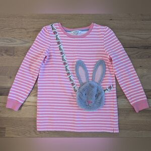 Mini Boden Pink + White Bunny Rabbit Appliqué Pocket Tunic - Girls Size 11-12Y